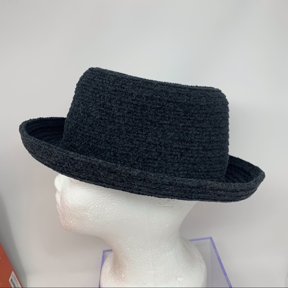 Vintage Arlin Kettle Brim Hat w Leaf Pin RN 7008 Black Dark Grey - Picture 4 of 11